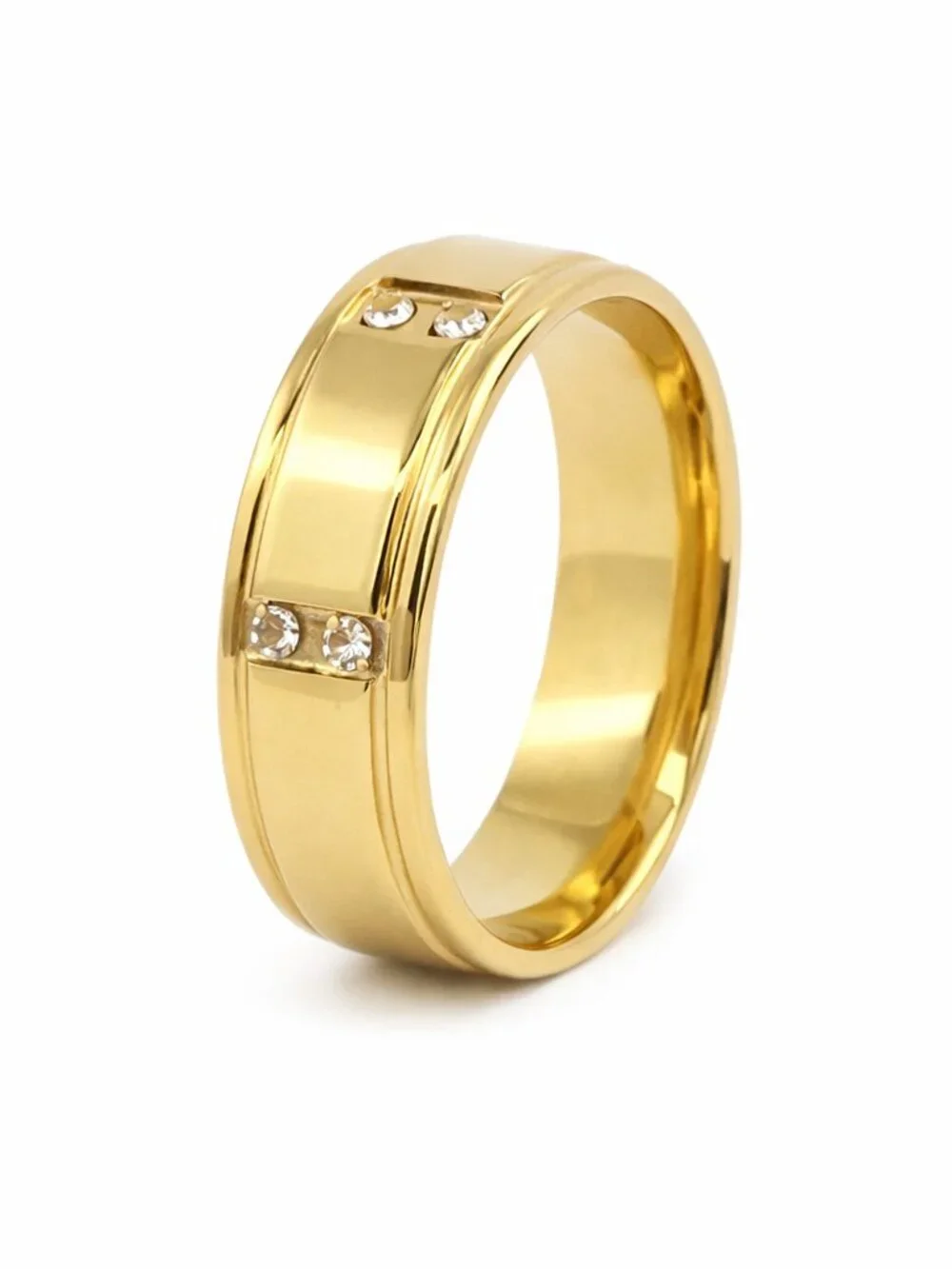 Size 11 Gold Stainless Steel Ring Wedding Band with Synthetic Zirconia Stones